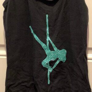 ❣️2/$36 Twisted Polerina Pole Dancer Silhouette Teal Glitter Slashed Cutout Tank
